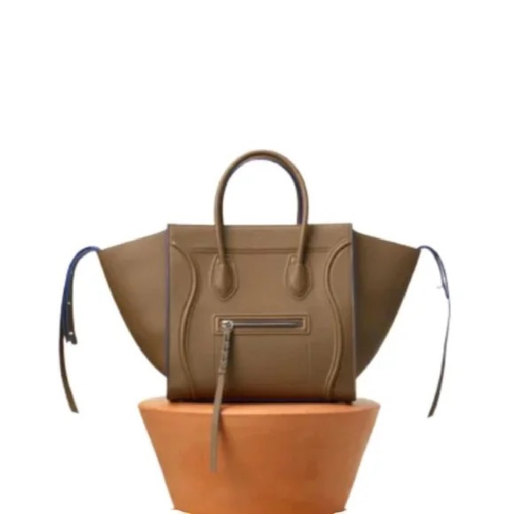 Celine Luggage Phantom Bag Tote Purse Womens Brown Blue Pebbled Leather